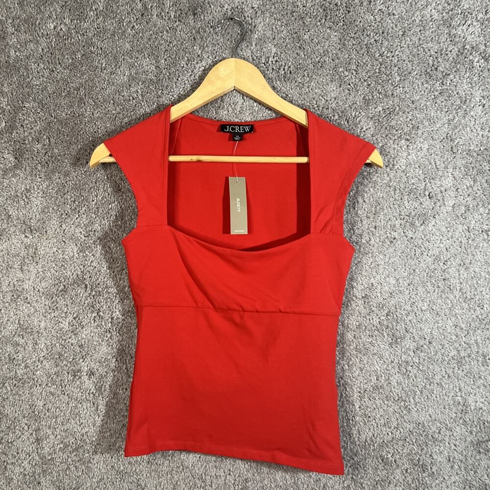 J. Crew Red Cap-Sleeve Square-Neck Top